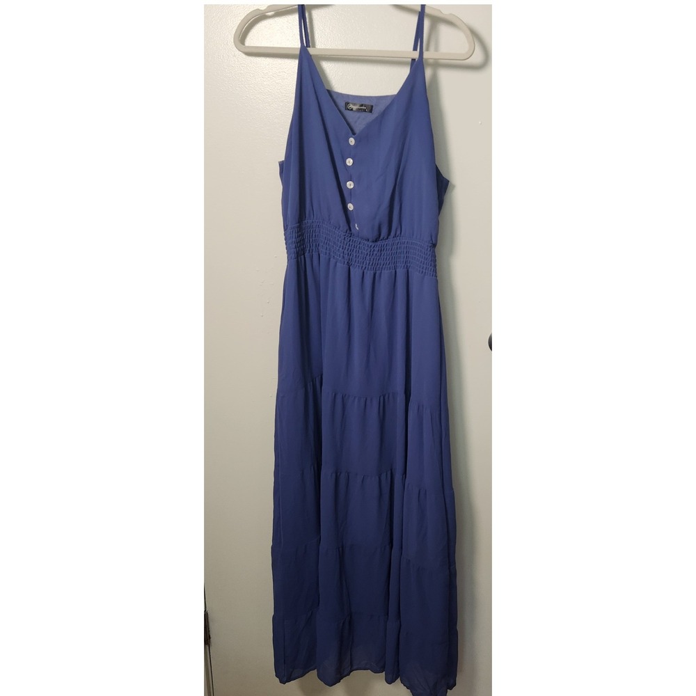 Pretty Garden Women's Tiered Maxi Dress Large Sheer Spaghetti Straps Adjustable